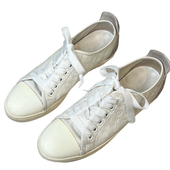 Louis Vuitton Shoes - LOUIOS VUITTON White Monogram Empreinte Leather & Suede Low Top Sneakers, EU 39